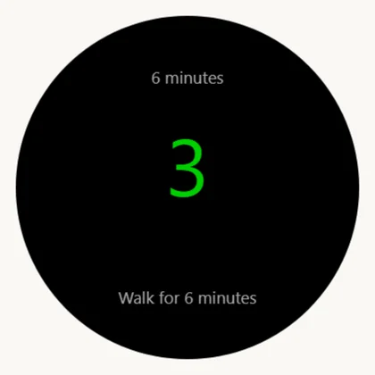 **4.** START → a 3-second countdown, each second buzzed: time to stand up, fold the arms, lift a foot