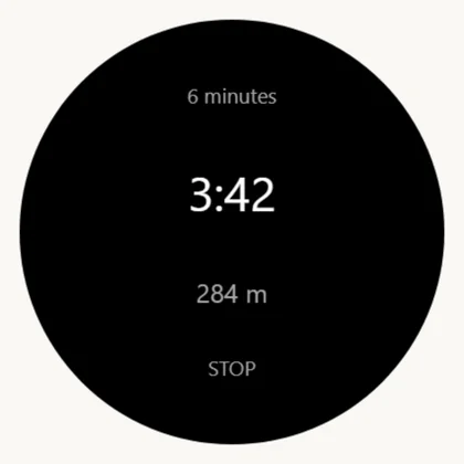 **5a.** «6 minutes»: time left and metres covered. A buzz at the halfway mark