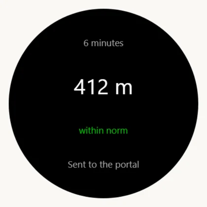 **6.** STOP → the result on screen and «Sent to the portal» below