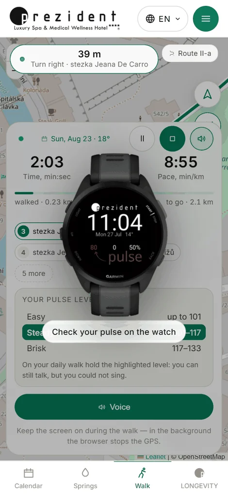 «Keep an eye on your pulse on the watch» — the reminder at the start